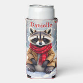 可愛いお洒落アライグマパーソナライズされたクリスマス スリム缶クーラー (Seltzer正面)