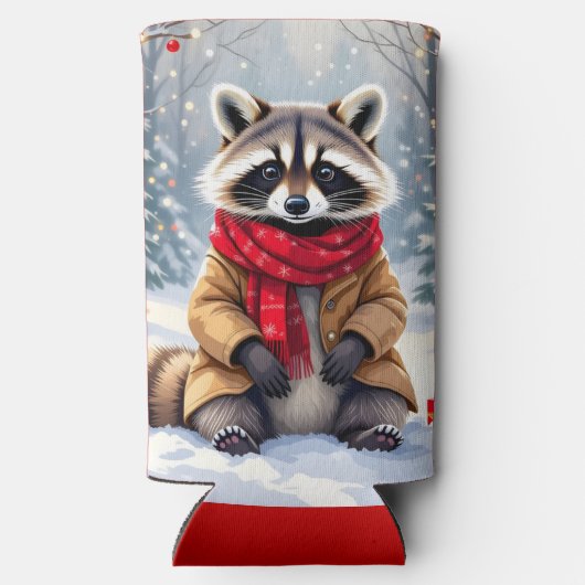 可愛いお洒落アライグマパーソナライズされたクリスマス スリム缶クーラー (裏面)