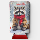 可愛いお洒落アライグマパーソナライズされたクリスマス スリム缶クーラー (正面)