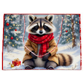 可愛いお洒落アライグマ ラージペーパーバッグ (正面)