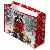 可愛いお洒落アライグマ ラージペーパーバッグ (正面アングル)