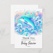 可愛いお洒落イルカの赤ちゃんシャワー サンキューカード (正面/裏面)