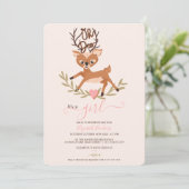 可愛いお洒落ウッドランドの葉ああ鹿の赤ちゃんシャワー 招待状 (スタンド正面)