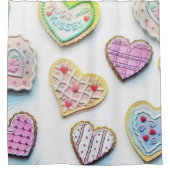 可愛いお洒落カラフルクッキーハート水色 シャワーカーテン (正面)