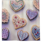 可愛いお洒落カラフルクッキーハート水色 シャワーカーテン (正面)