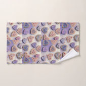 可愛いお洒落カラフルクッキーハート水色 ハンドタオル (ハンドタオル)