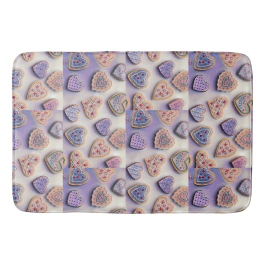 可愛いお洒落カラフルクッキーハート水色 バスマット (正面)