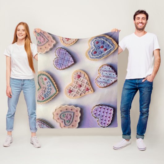 可愛いお洒落カラフルクッキーハート水色 フリースブランケット (インサイチュ)