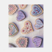 可愛いお洒落カラフルクッキーハート水色 フリースブランケット (正面)