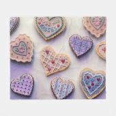 可愛いお洒落カラフルクッキーハート水色 フリースブランケット (正面(横))