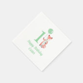 可愛いお洒落キツネ&バルーングリーン第1誕生日 スタンダードカクテルナプキン (角)