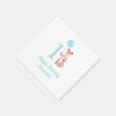 可愛いお洒落キツネ&バルーンブルー1st誕生日 スタンダードカクテルナプキン (角)