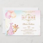 可愛いお洒落キリン風船ベビーシャワーガール 招待状 (正面)