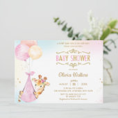 可愛いお洒落キリン風船ベビーシャワーガール 招待状 (スタンド正面)