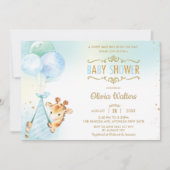 可愛いお洒落キリン風船ベビーシャワーボーイ 招待状 (正面)