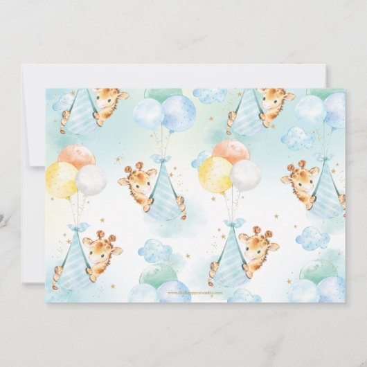 可愛いお洒落キリン風船ベビーシャワーボーイ 招待状 (裏面)