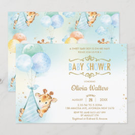 可愛いお洒落キリン風船ベビーシャワーボーイ 招待状