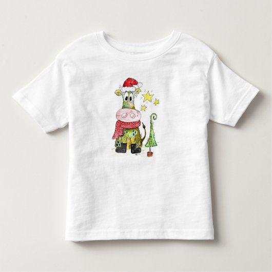 可愛いお洒落クリスマス牛 トドラーTシャツ (正面)