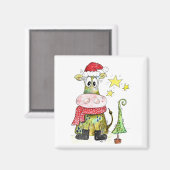 可愛いお洒落クリスマス牛 マグネット (正面/裏面)