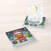 可愛いお洒落クリスマス/冬ジンジャーブレッドマン ガラスコースター (アングル)