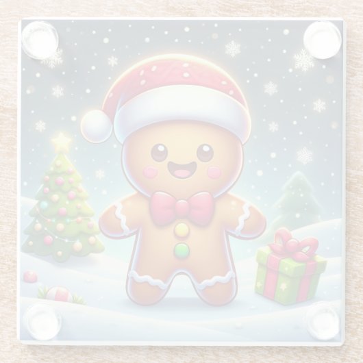 可愛いお洒落クリスマス/冬ジンジャーブレッドマン ガラスコースター (裏面)