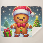 可愛いお洒落クリスマス/冬ジンジャーブレッドマン シェルパブランケット (正面(横))