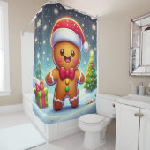 可愛いお洒落クリスマス/冬ジンジャーブレッドマン シャワーカーテン (インサイチュ)