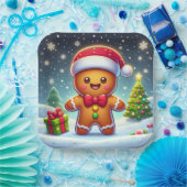 可愛いお洒落クリスマス/冬ジンジャーブレッドマン ペーパープレート (パーティー)