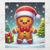 可愛いお洒落クリスマス/冬ジンジャーブレッドマン ワインラベル (シングルラベル)