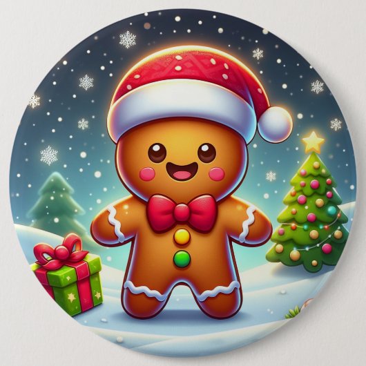 可愛いお洒落クリスマス/冬ジンジャーブレッドマン 缶バッジ (正面)