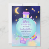 可愛いお洒落サンシャインスターとムーンベイビーシャワー 招待状 (正面)