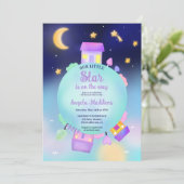 可愛いお洒落サンシャインスターとムーンベイビーシャワー 招待状 (スタンド正面)