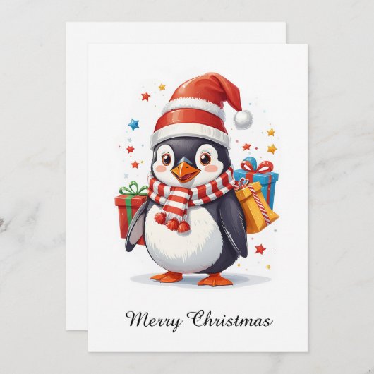 可愛いお洒落ノンフォト動物メリークリスマス シーズンカード (正面/裏面)