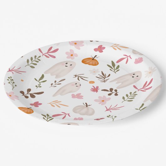 可愛いお洒落ハロウィン幽霊柄ベビーシャワー ペーパープレート (アングル)