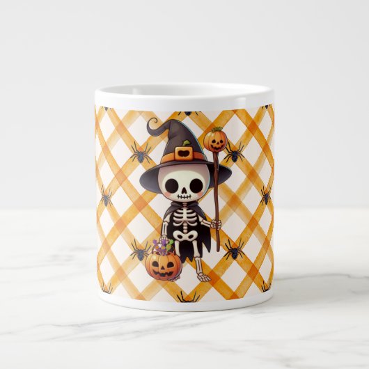 可愛いお洒落ハロウィーンの骨格 ジャンボコーヒーマグカップ (正面)