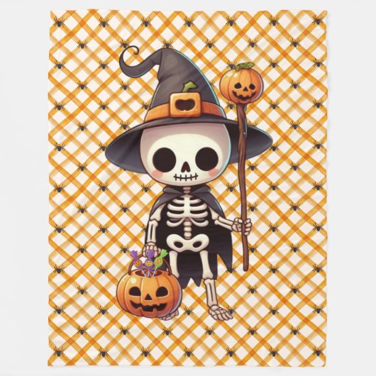 可愛いお洒落ハロウィーンの骨格 フリースブランケット (正面)