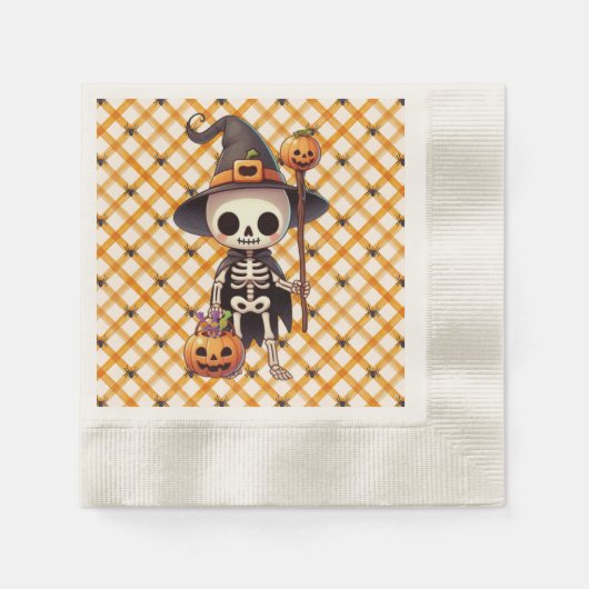 可愛いお洒落ハロウィーンの骨格 縁ありカクテルナプキン (正面)