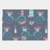 可愛いお洒落ハート花柄ネイビーブルー ラッピングペーパーシート (正面2)