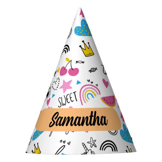 可愛いお洒落ファーストネームUnicornレインボーパターン パーティーハット (正面)