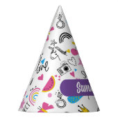 可愛いお洒落ファーストネームUnicornレインボーパターン パーティーハット (左)