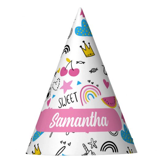可愛いお洒落ファーストネームUnicornレインボーパターン パーティーハット (正面)