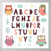 可愛いお洒落フクロウABC文字アルファベット教育 ポスター (正面)
