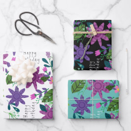 可愛いお洒落フローラカラフルハッピーバースデー ラッピングペーパーシート