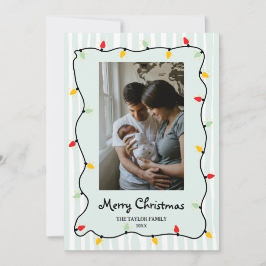 可愛いお洒落メリークリスマスライト写真 招待状 (正面)