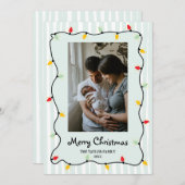 可愛いお洒落メリークリスマスライト写真 招待状 (正面/裏面)