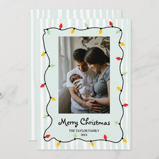 可愛いお洒落メリークリスマスライト写真 招待状 (正面/裏面)