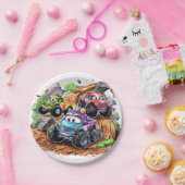 可愛いお洒落モンスタートラック誕生日 ペーパープレート (パーティー)