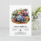 可愛いお洒落モンスタートラック誕生日 招待状 (スタンド正面)