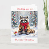 可愛いお洒落ラクーンパーソナライズされたクリスマス カード (正面)