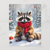 可愛いお洒落ラクーンパーソナライズされたクリスマス ポストカード (正面)